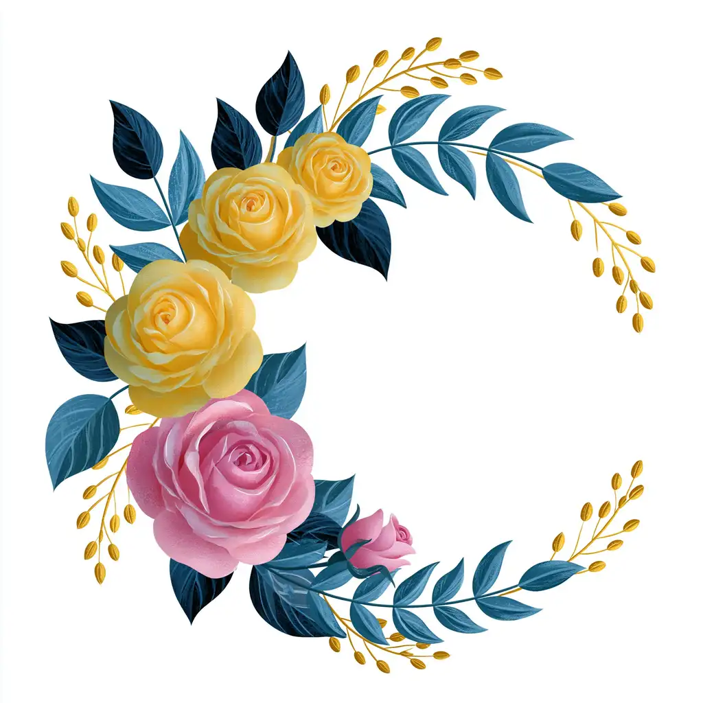 Floral wreath illustration with yellow and pink roses