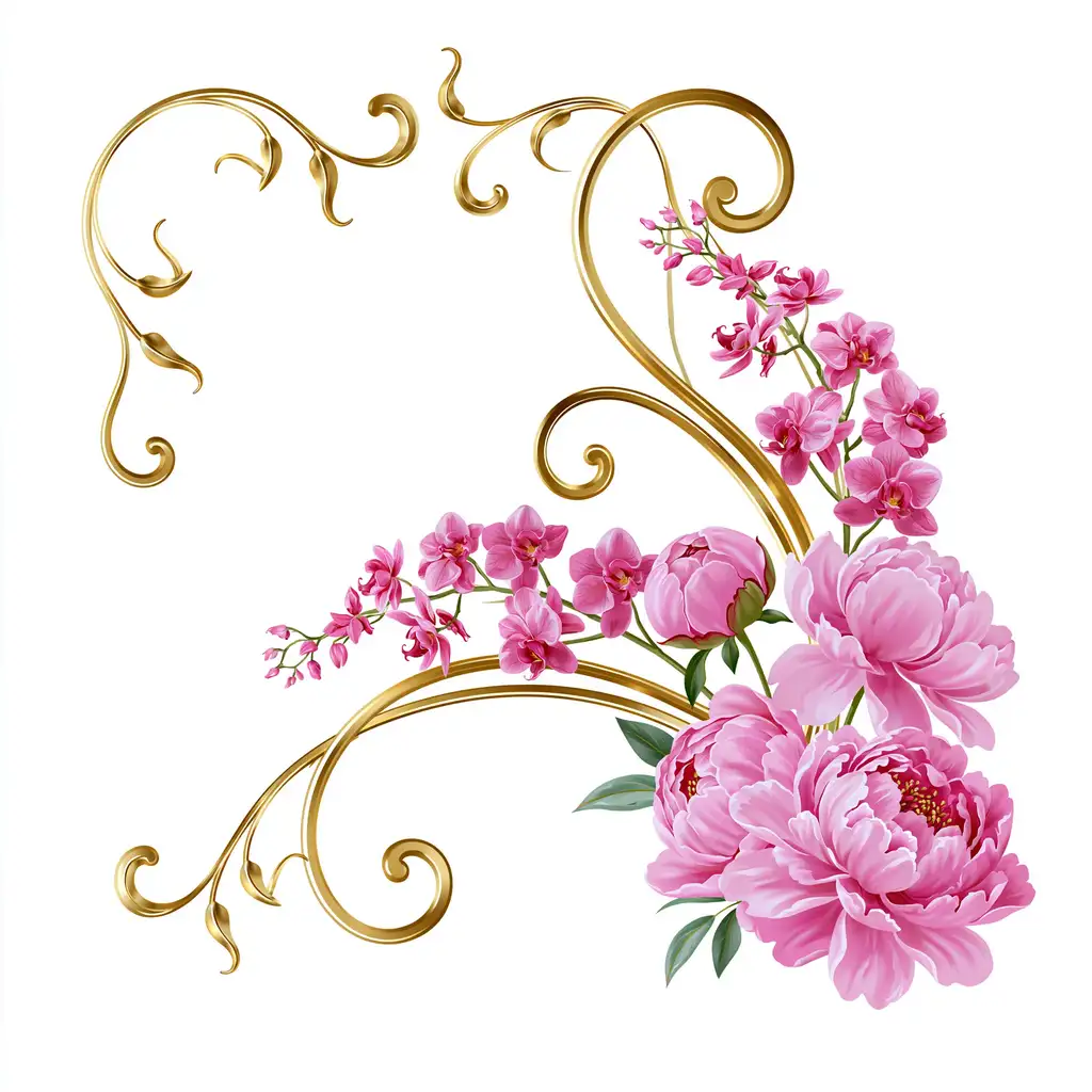 Gold scrollwork ornament with pink flowers