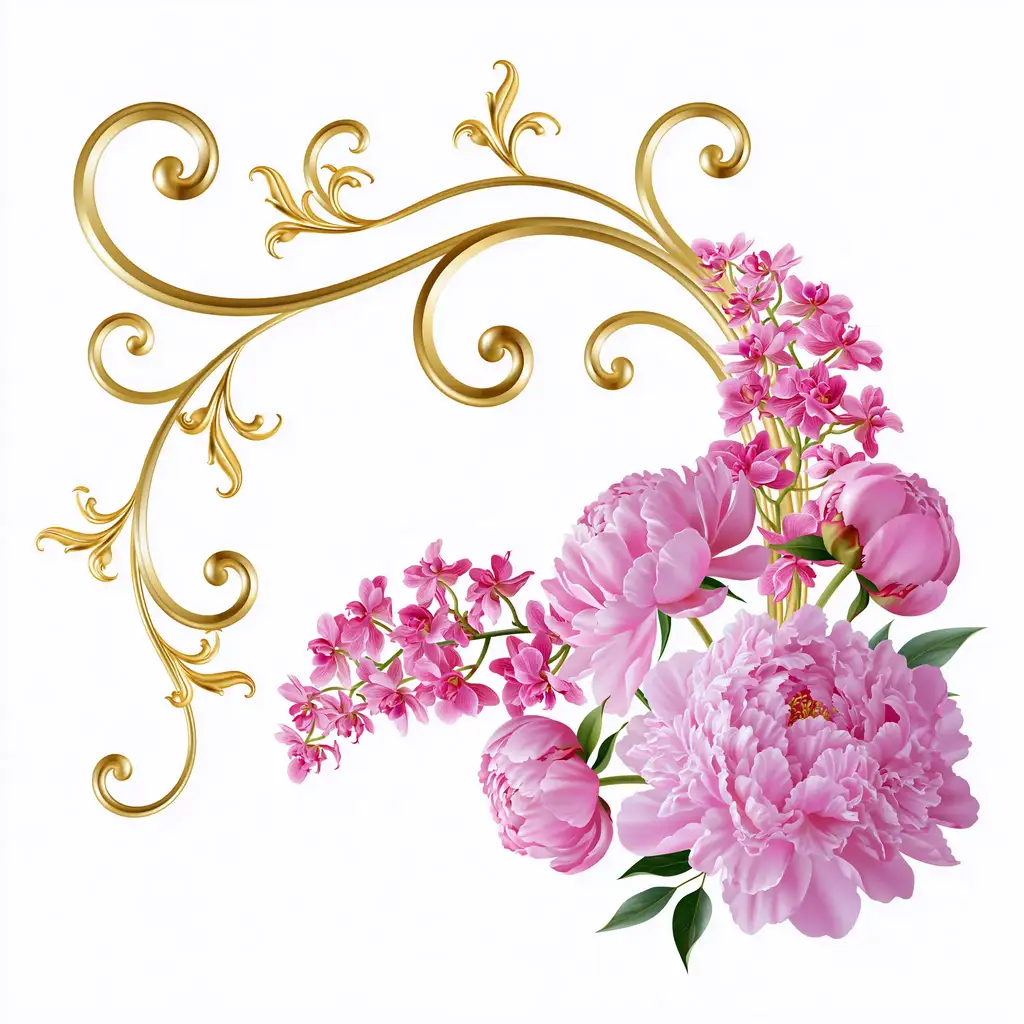 Gold scrollwork ornament with pink flowers