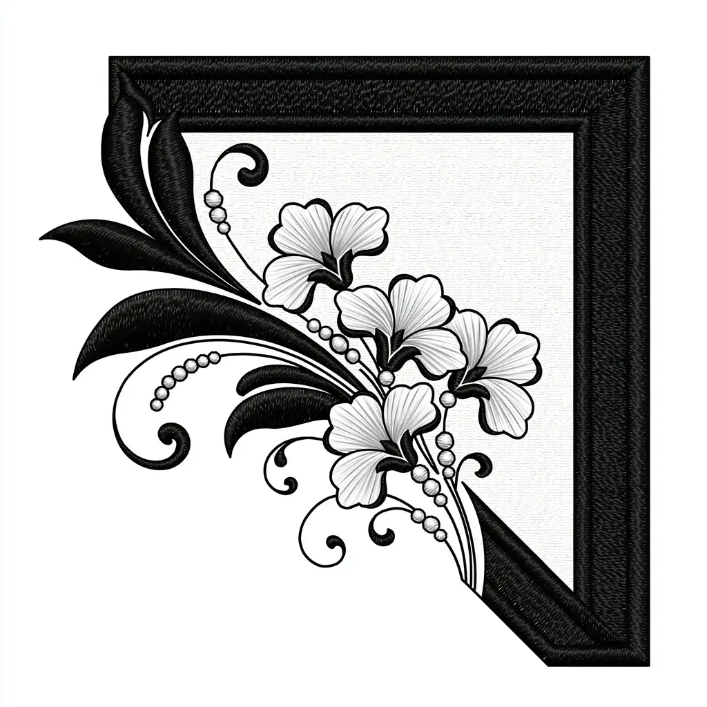 Black and white embroidery floral frame designs