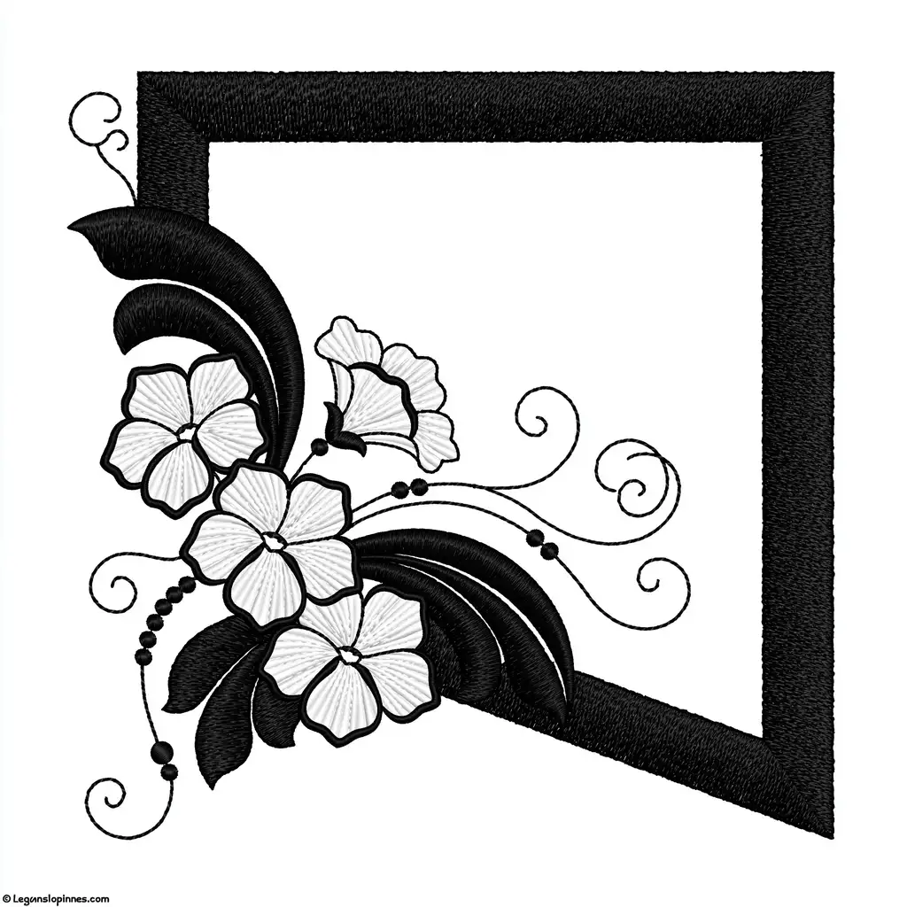 Black and white embroidery floral frame designs
