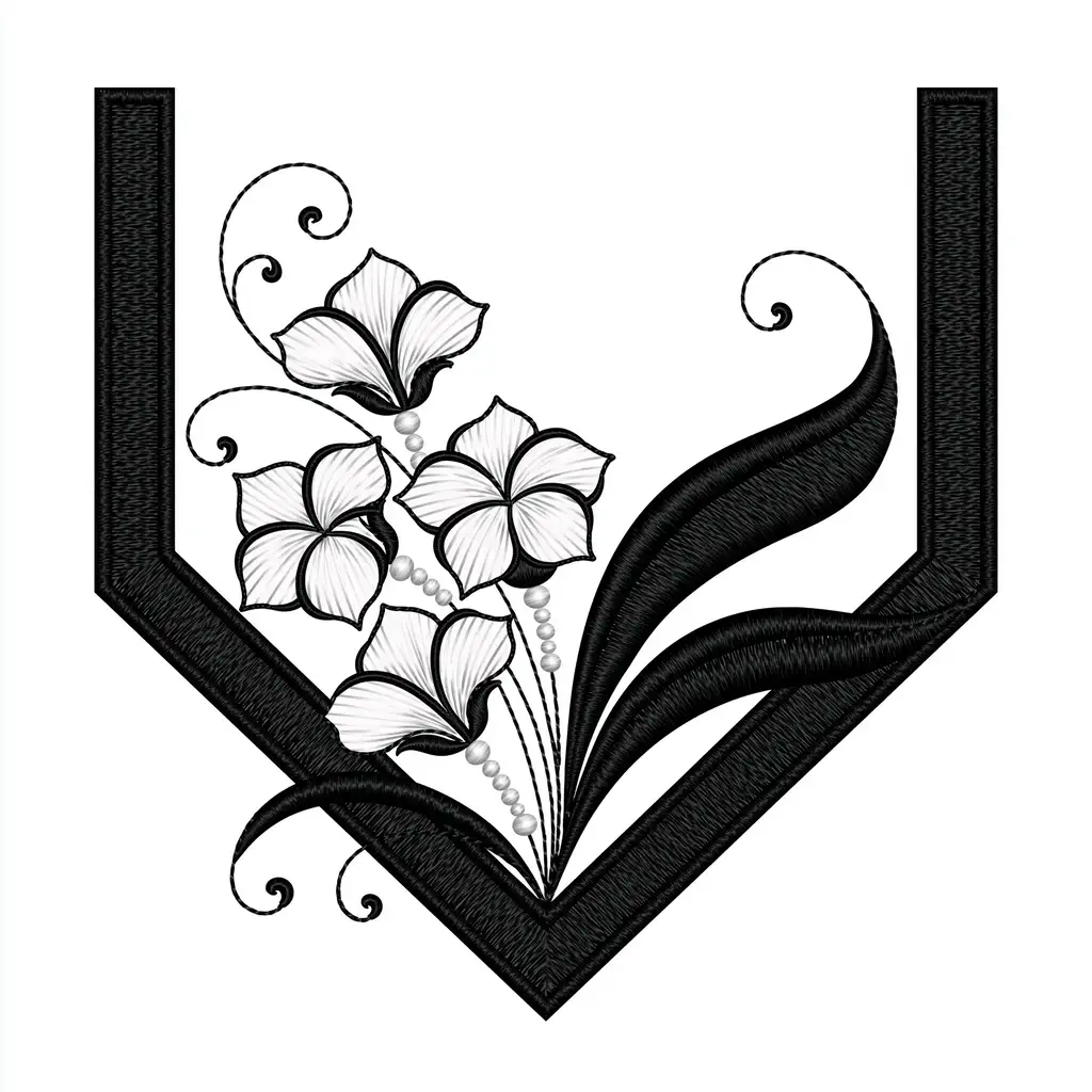 Black and white embroidery floral frame designs