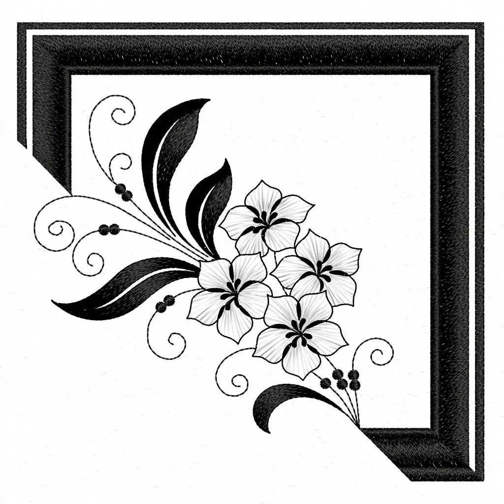 Black and white embroidery floral frame designs