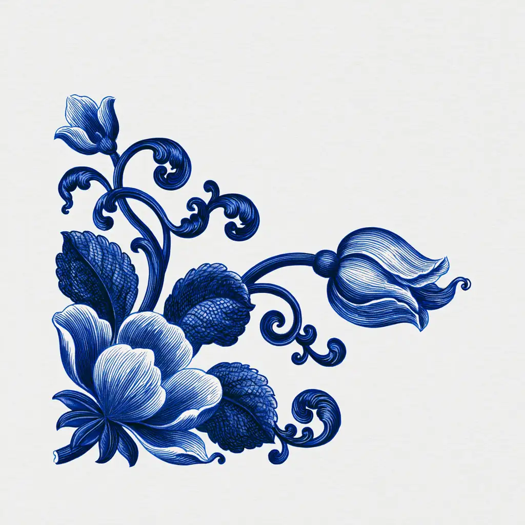 Blue and White Floral Corner Ornament