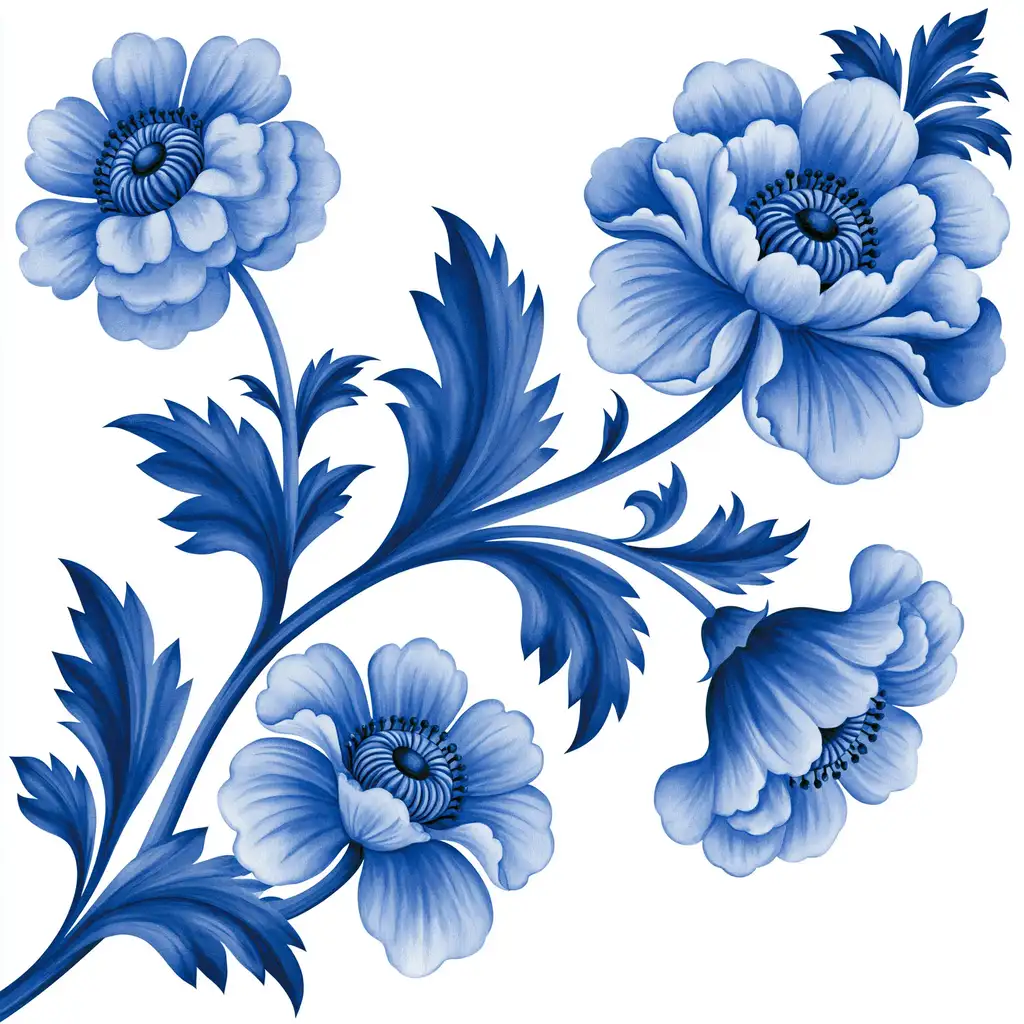 Blue and White Floral Branch Design