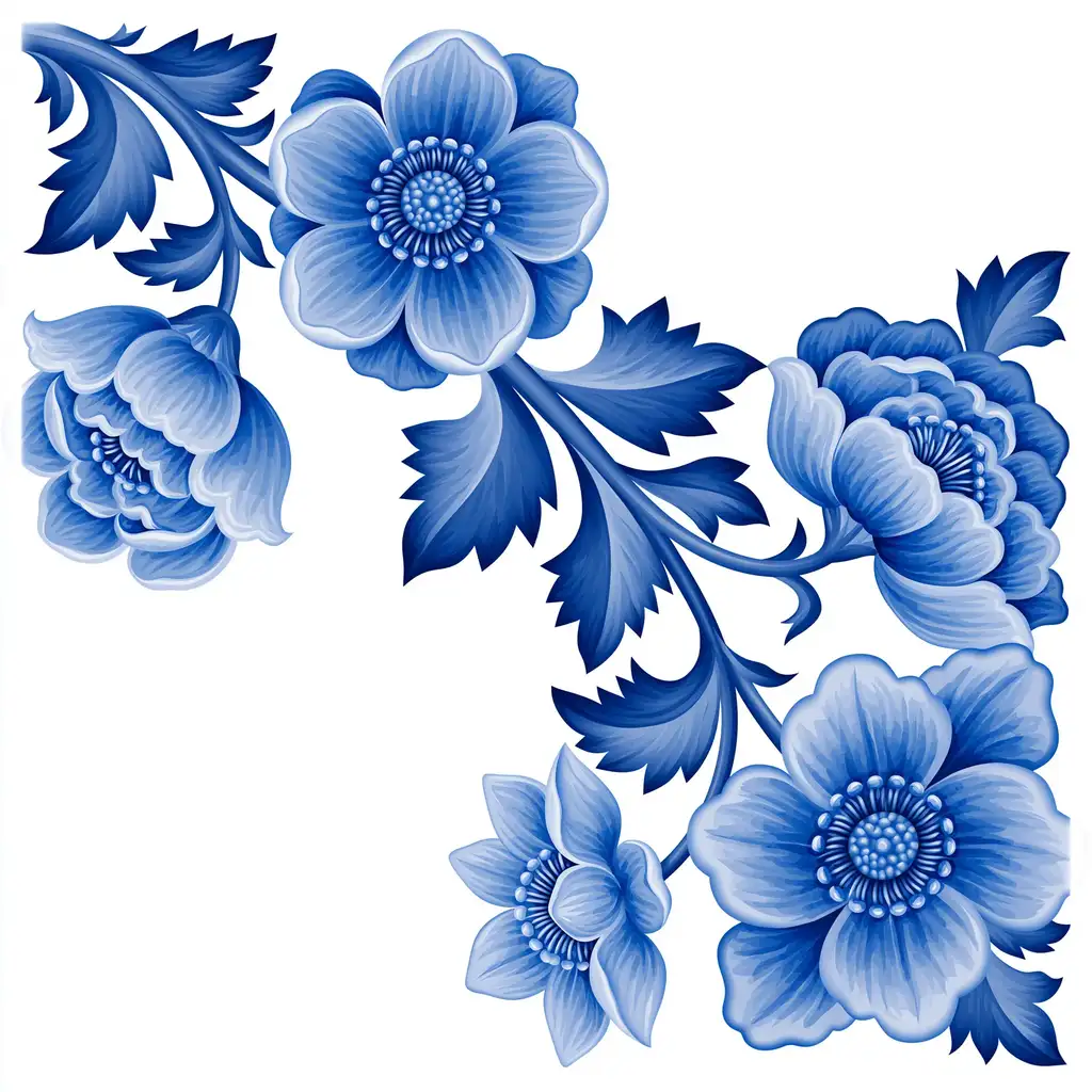 Blue and White Floral Branch Design