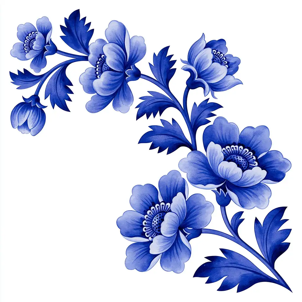 Blue and White Floral Branch Design