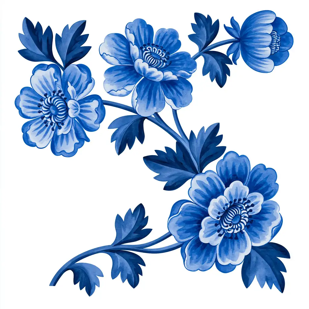 Blue and White Floral Branch Design
