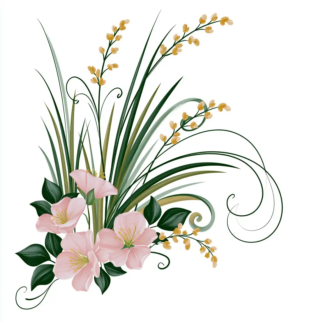 Floral Corner Arrangement with Pink Blossoms and Grasses
