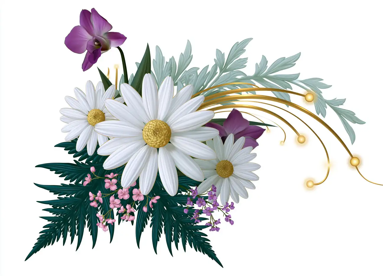 Floral Arrangement with Daisies and Orchids
