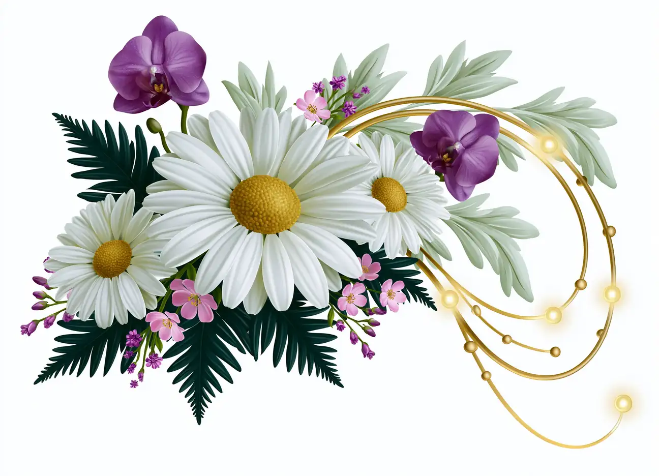 Floral Arrangement with Daisies and Orchids