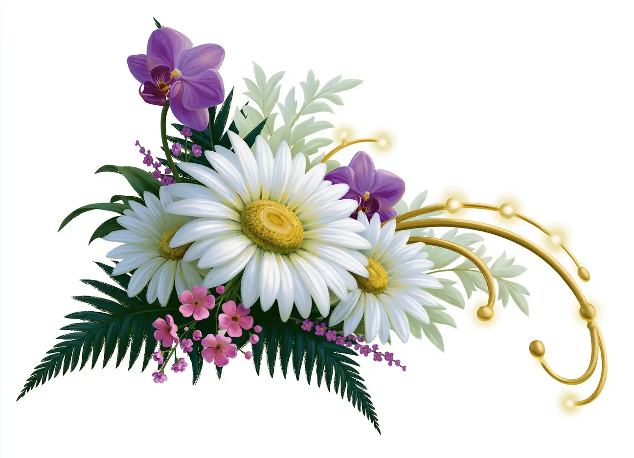 Floral Arrangement with Daisies and Orchids