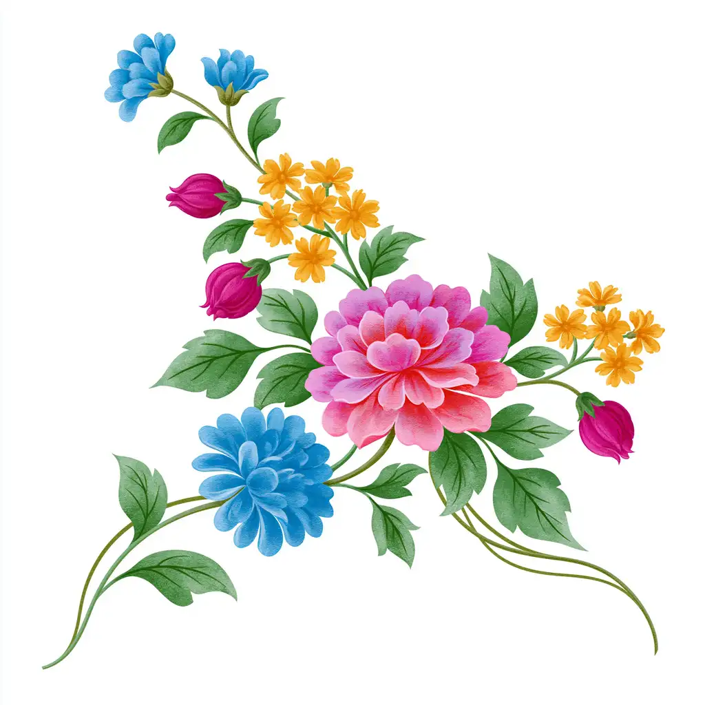 Watercolor floral arrangements with blue and cream peonies