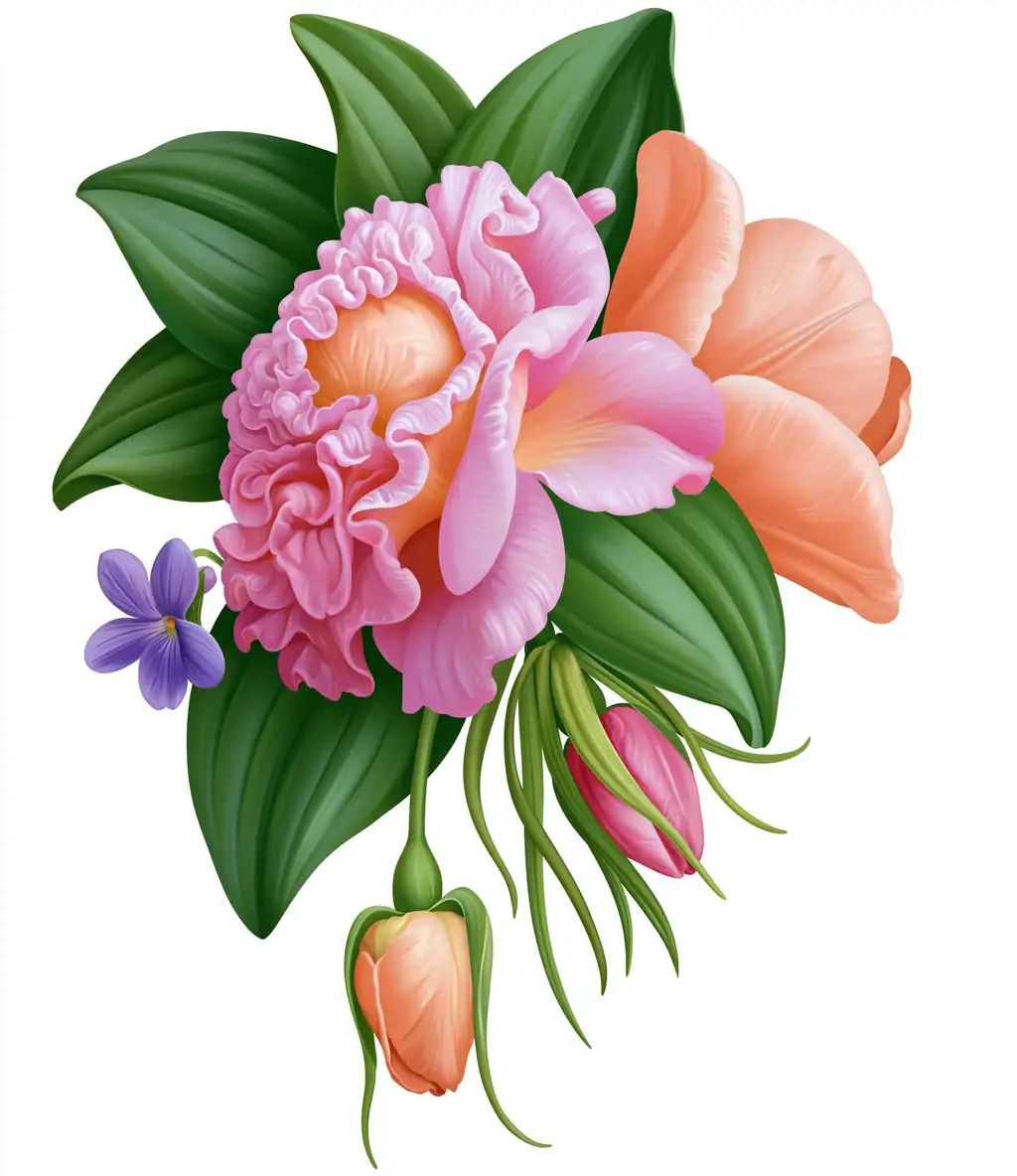 Floral Bouquet Illustration with Pink and Orange Flowers