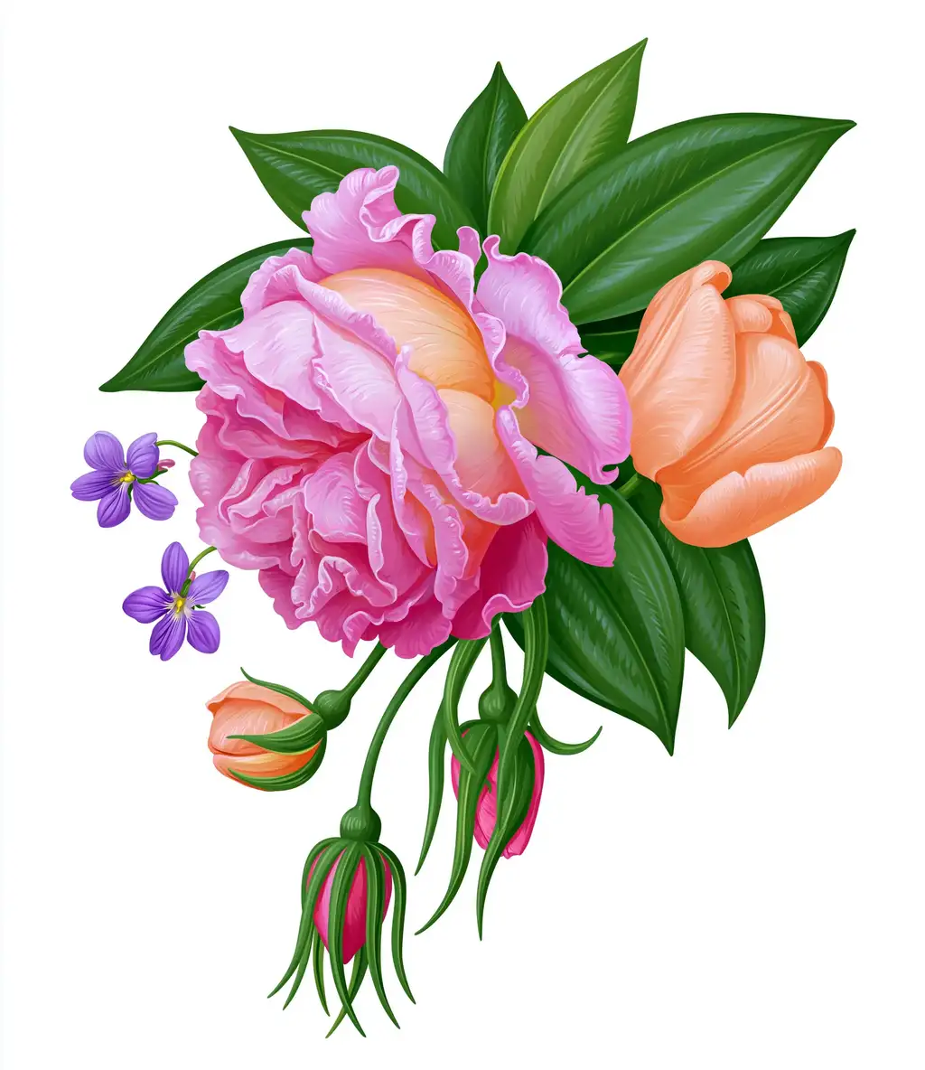 Floral Bouquet Illustration with Pink and Orange Flowers