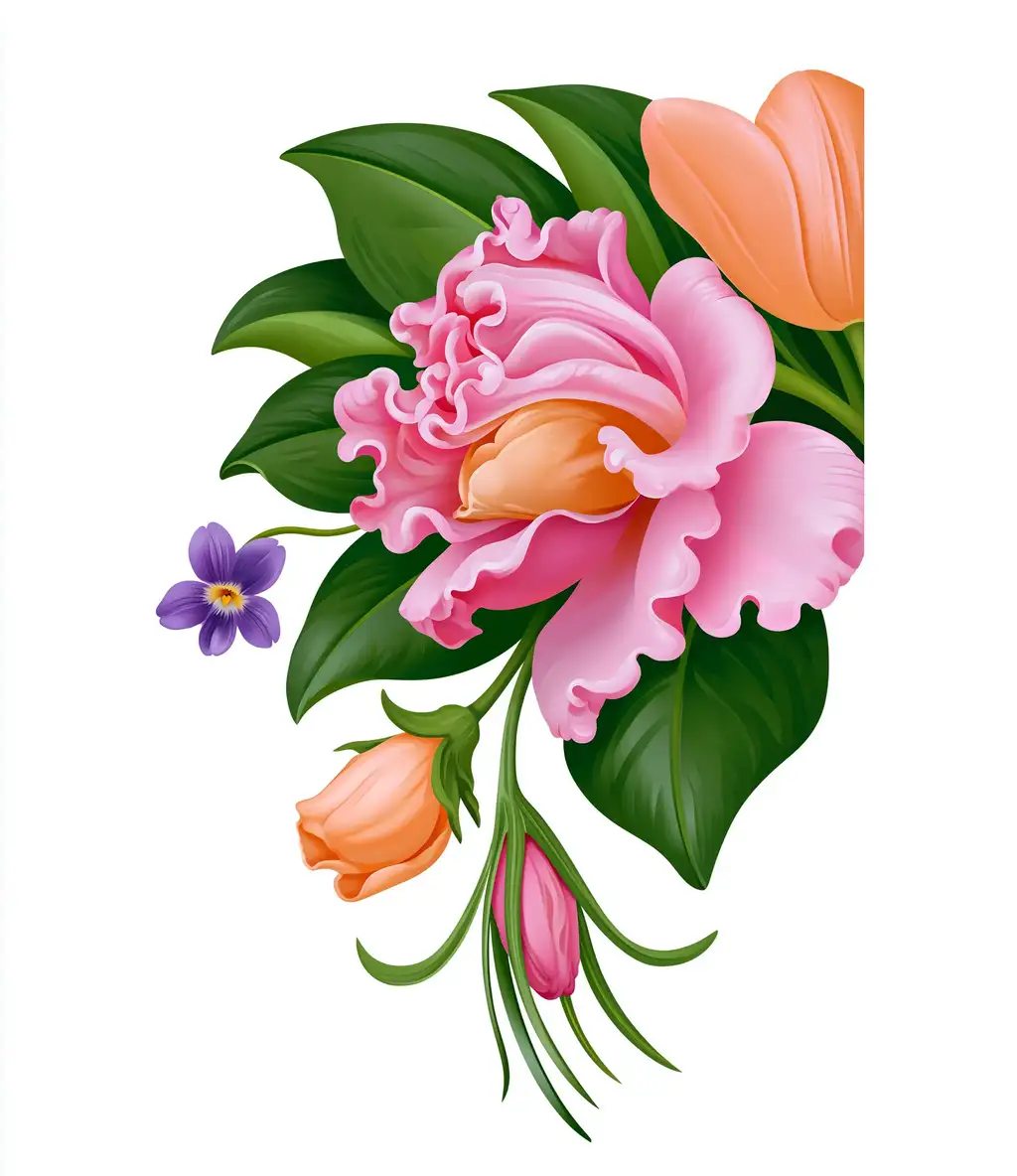 Floral Bouquet Illustration with Pink and Orange Flowers