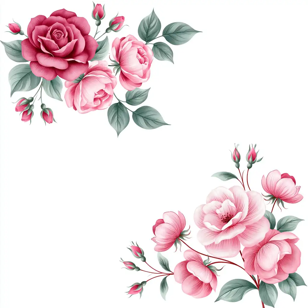 Pink and maroon rose floral arrangements isolated on white