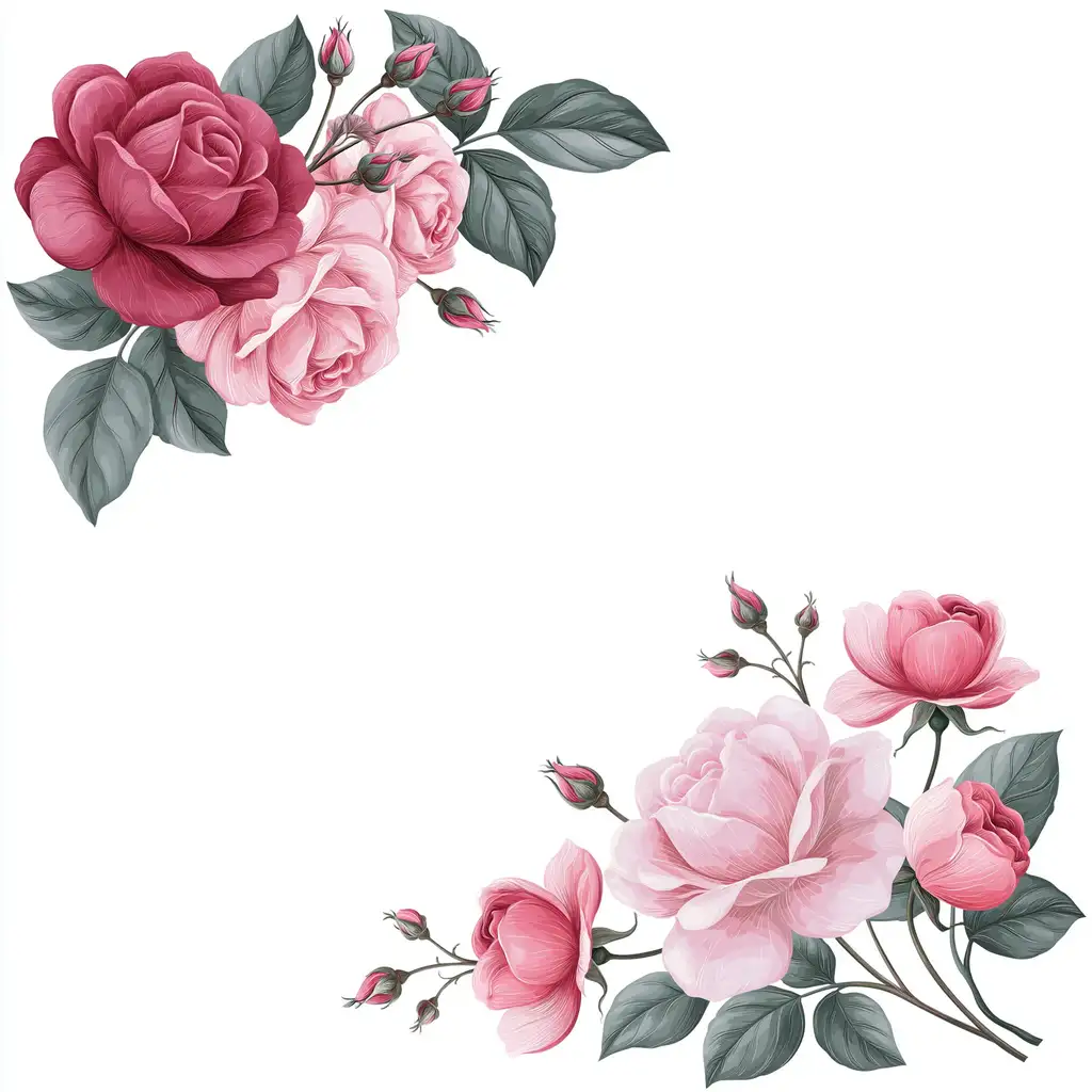 Pink and maroon rose floral arrangements isolated on white