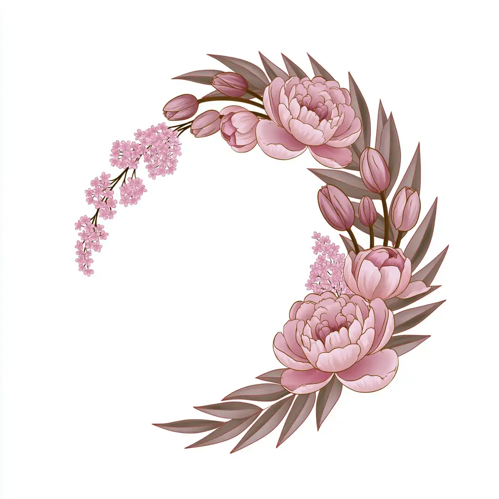 Pink floral arrangements with peonies and leaves