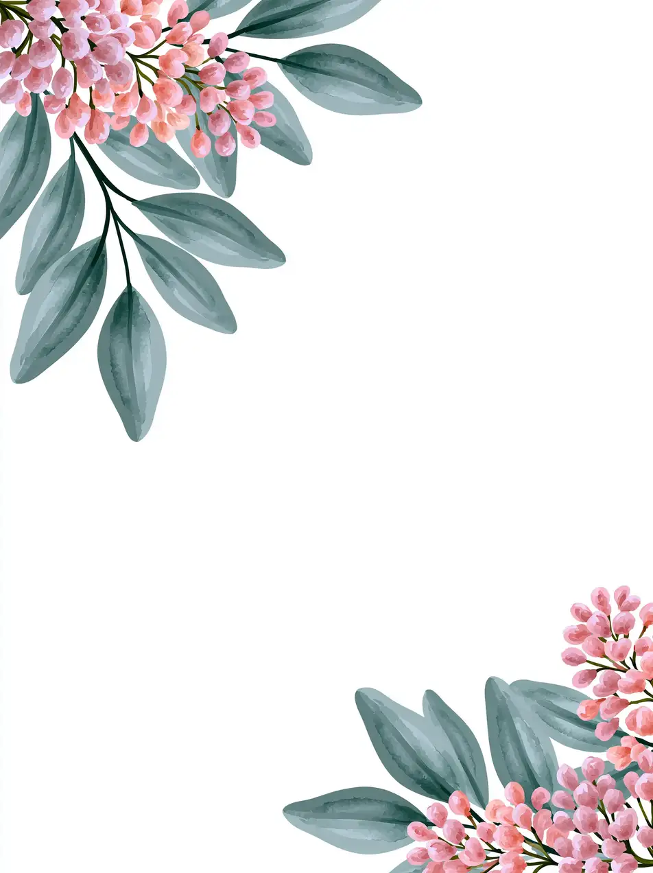 Watercolor floral frame with pink flowers and green leaves