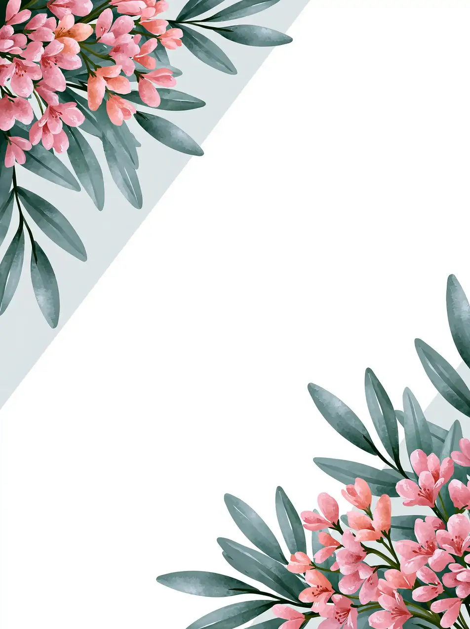 Watercolor floral frame with pink flowers and green leaves