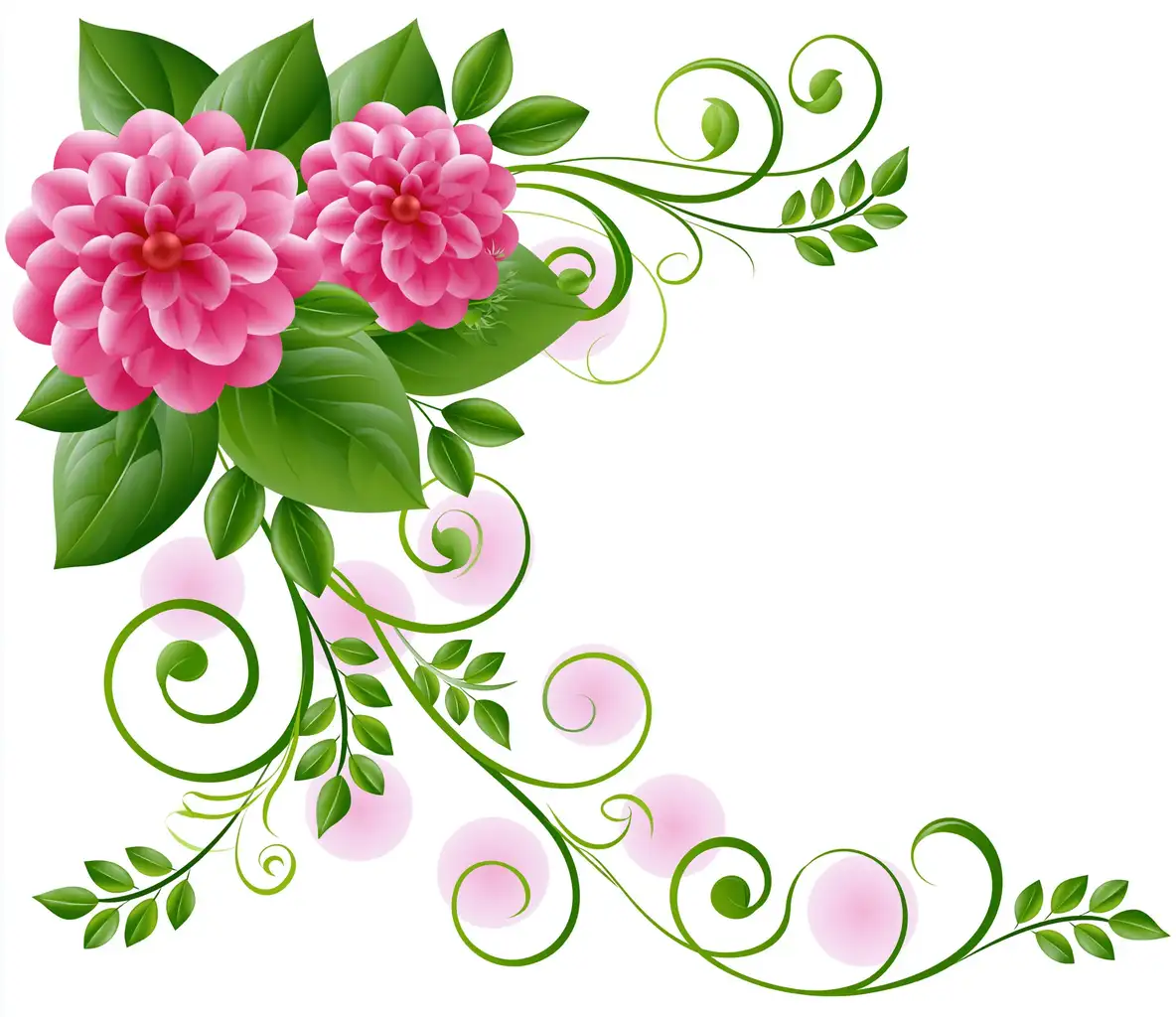 Floral Corner Design with Pink Flowers and Green Swirls