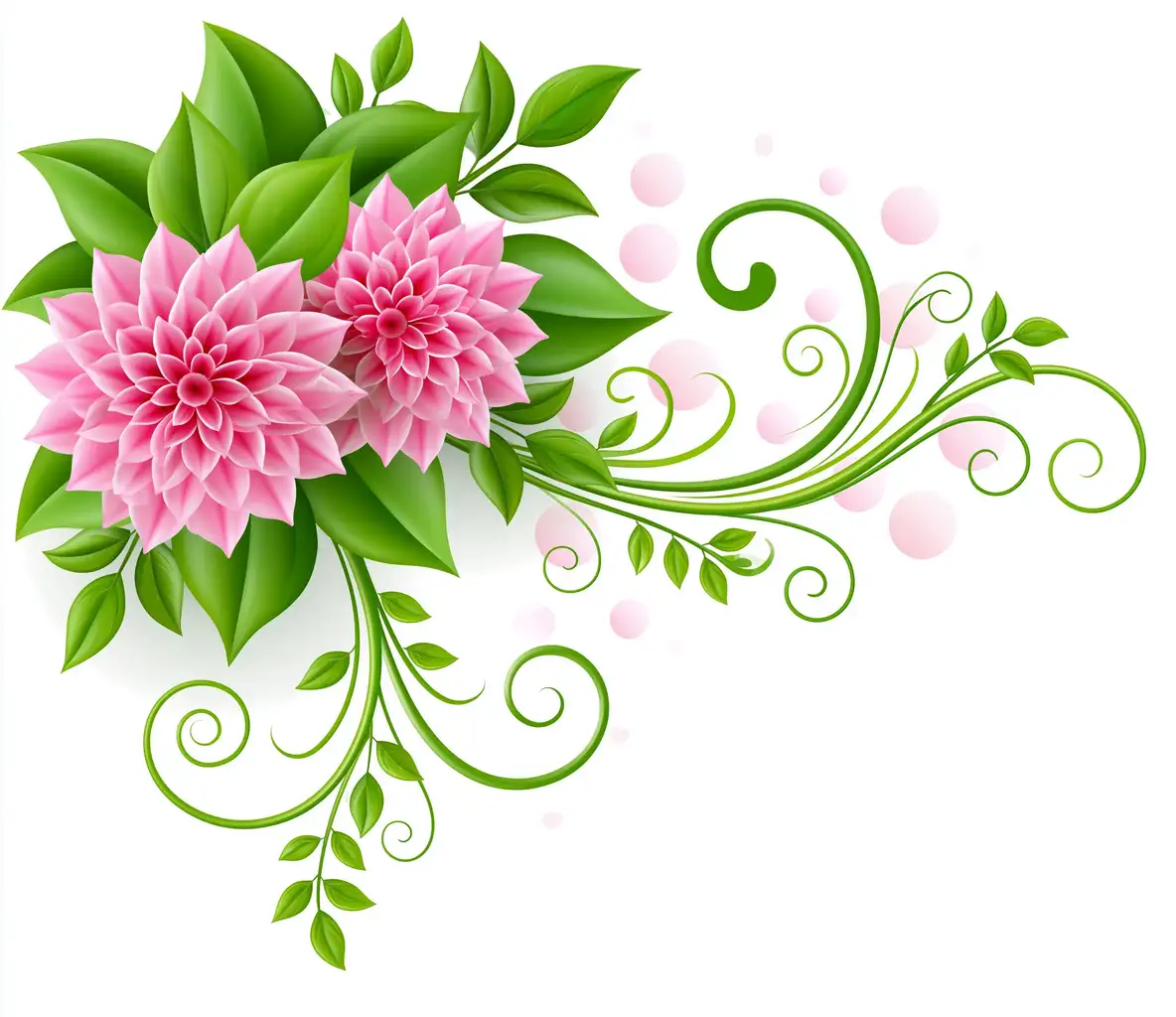 Floral Corner Design with Pink Flowers and Green Swirls
