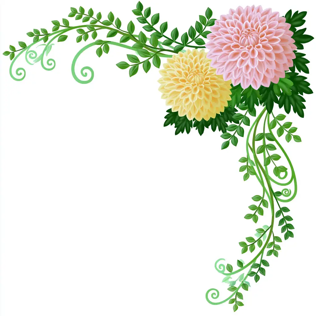 Floral corner decoration with pink and yellow flowers and green vines