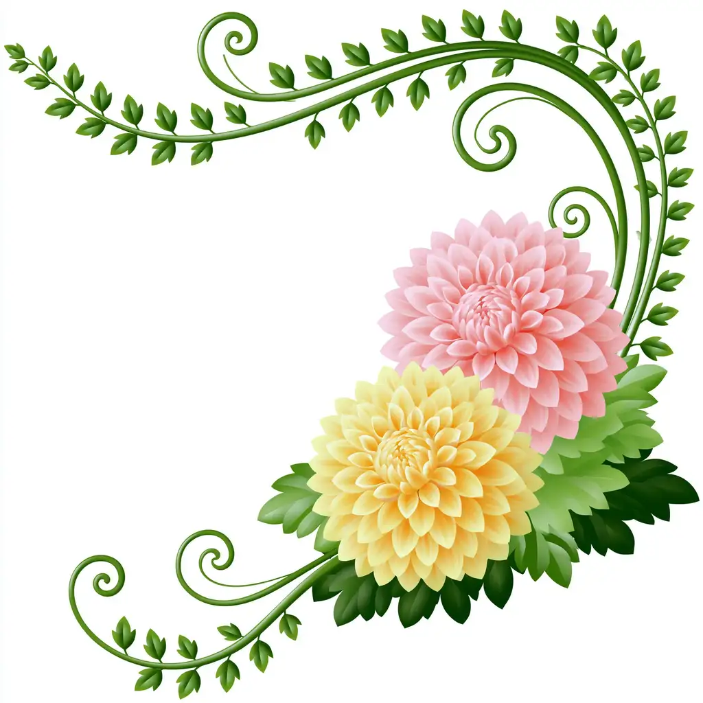 Floral corner decoration with pink and yellow flowers and green vines