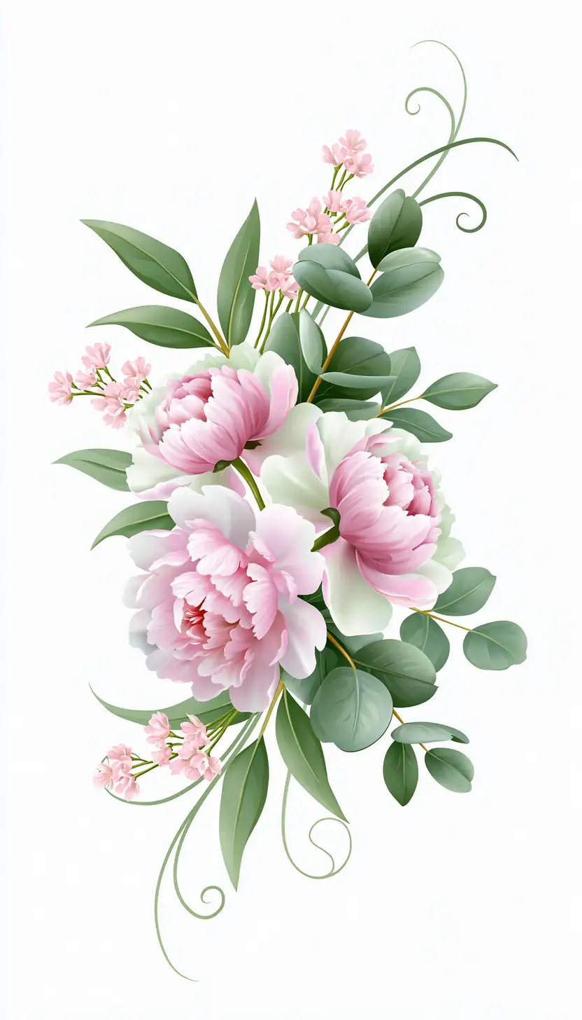 Pink and white flower bouquet illustration on white background