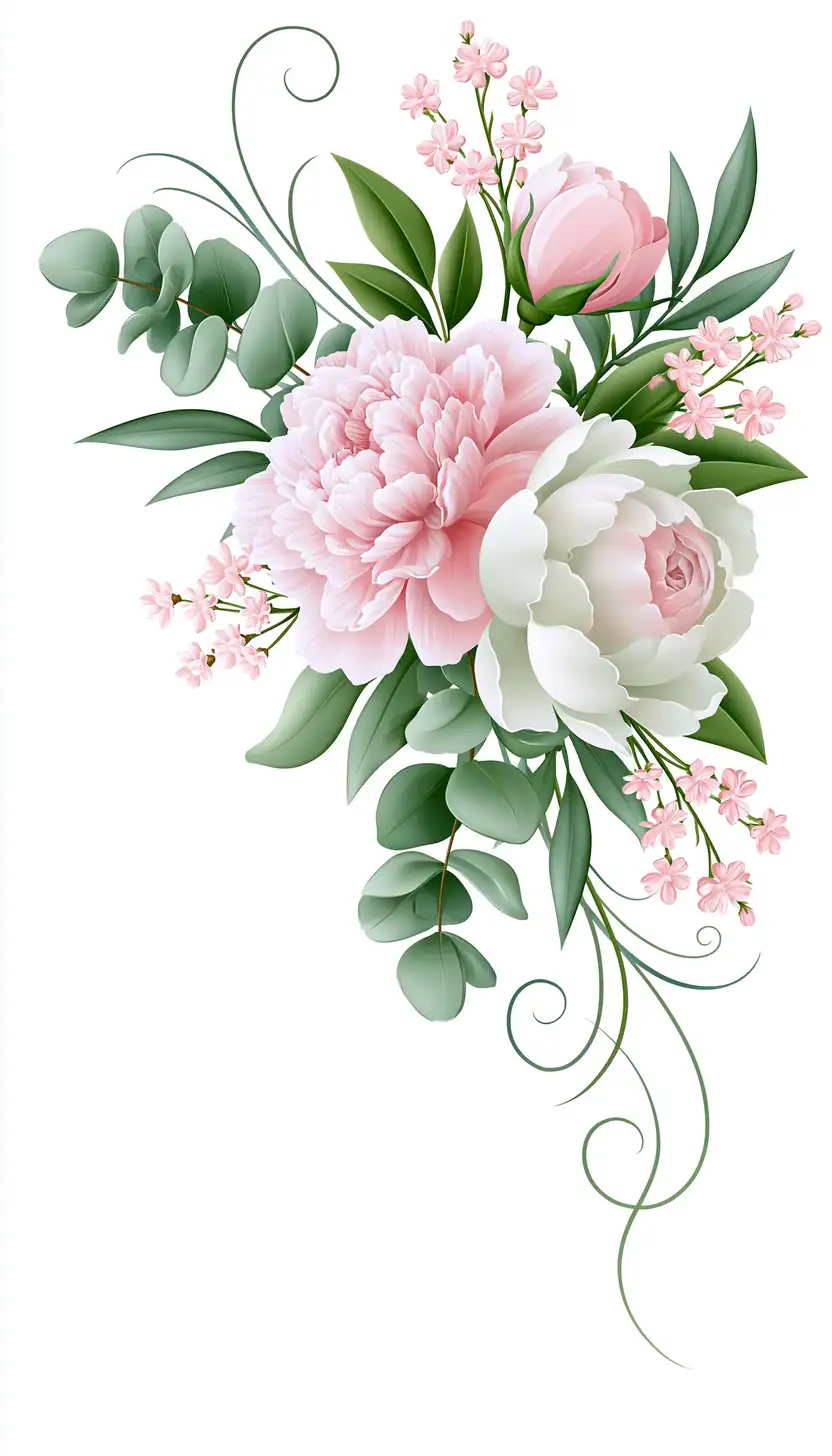 Pink and white flower bouquet illustration on white background