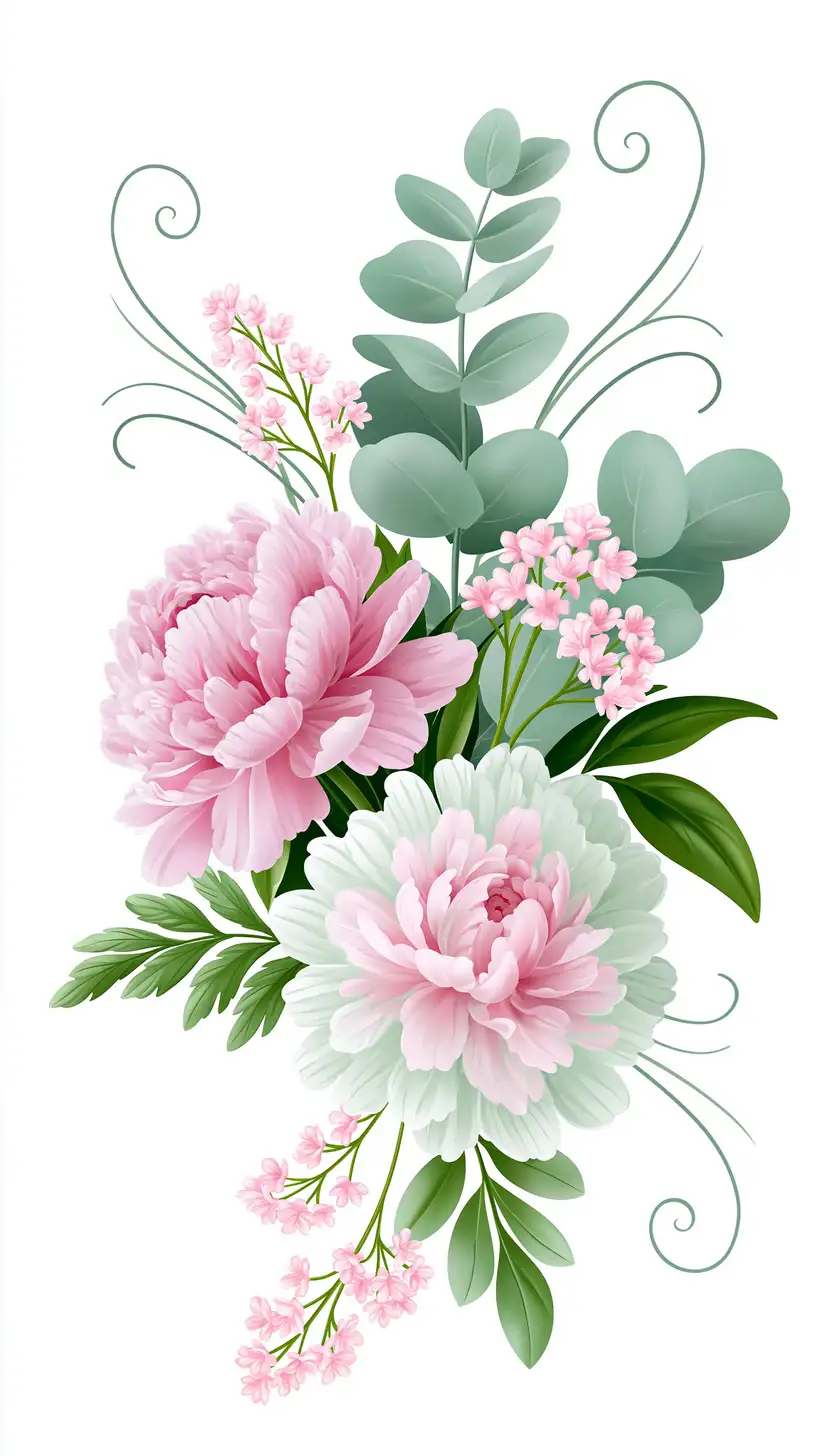 Pink and white flower bouquet illustration on white background