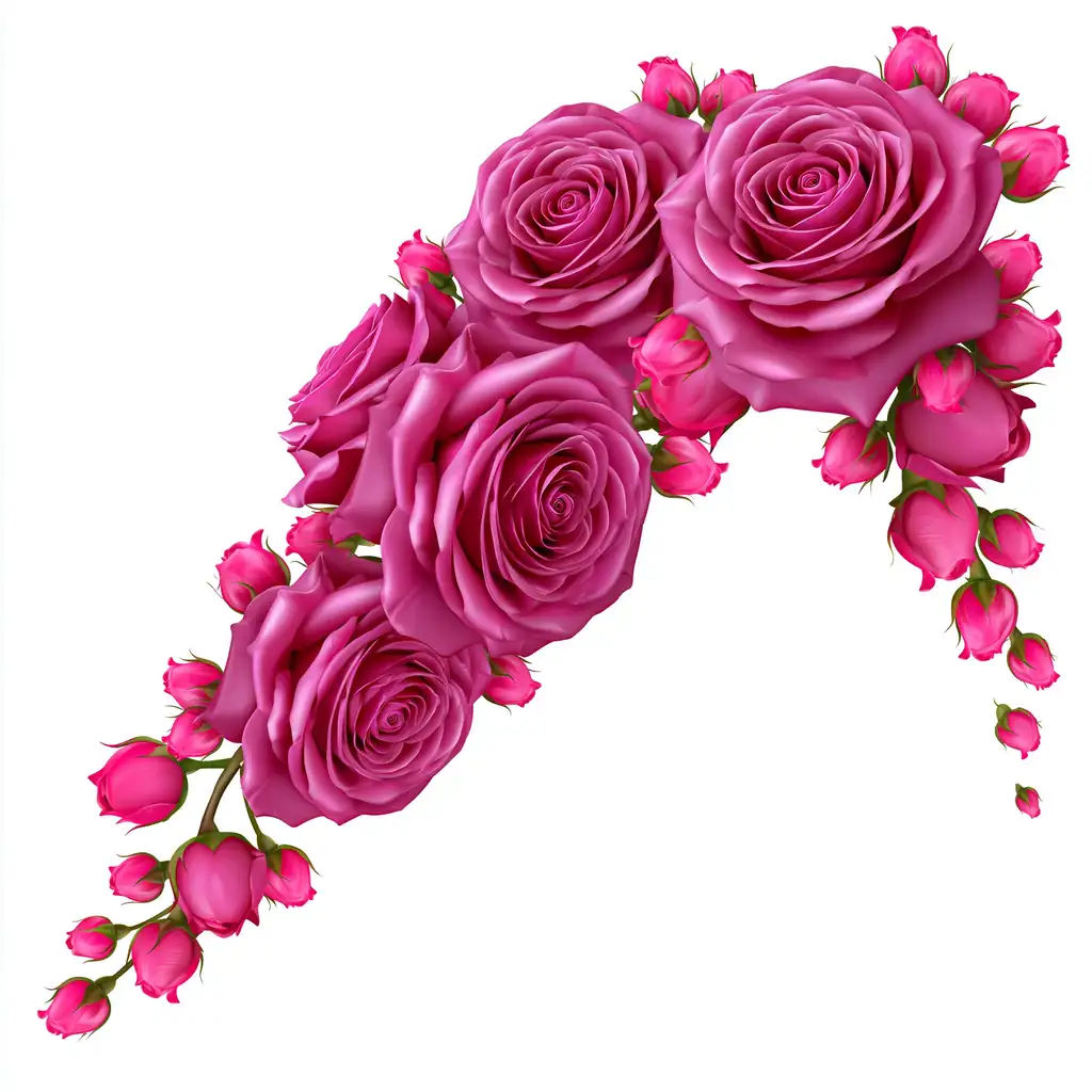 Pink roses corner arrangement illustration on white background