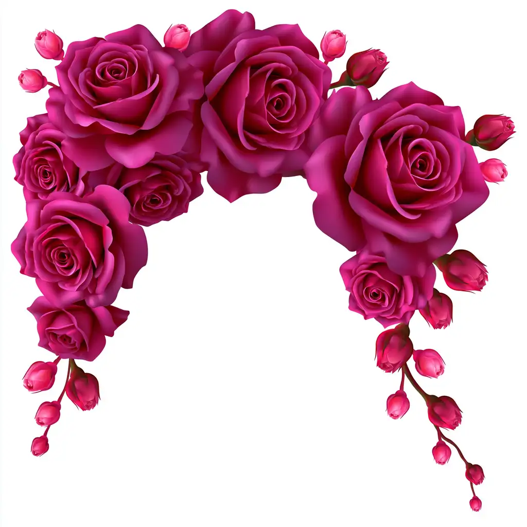 Pink roses corner arrangement illustration on white background
