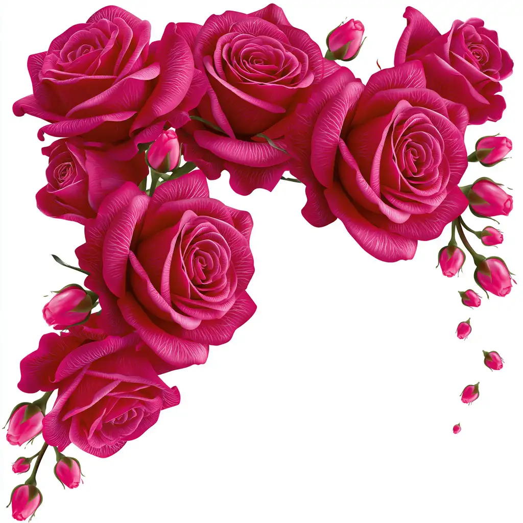 Pink roses corner arrangement illustration on white background