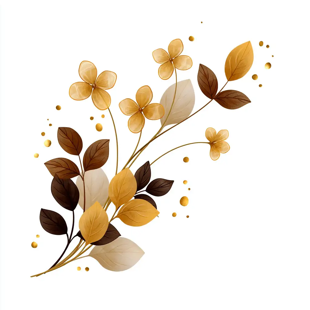 Watercolor floral arrangements with gold elements and autumn leaves