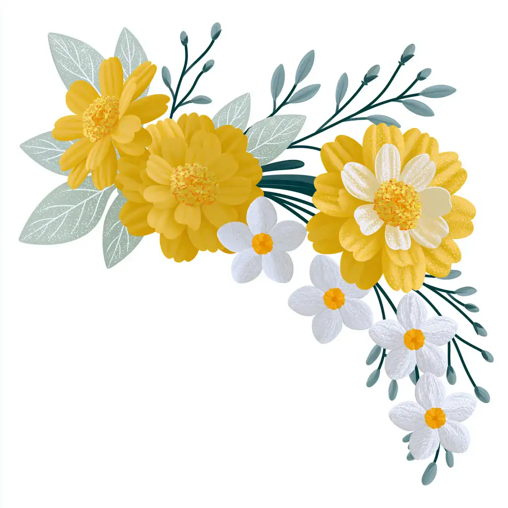 Digital floral arrangement with yellow and white flowers