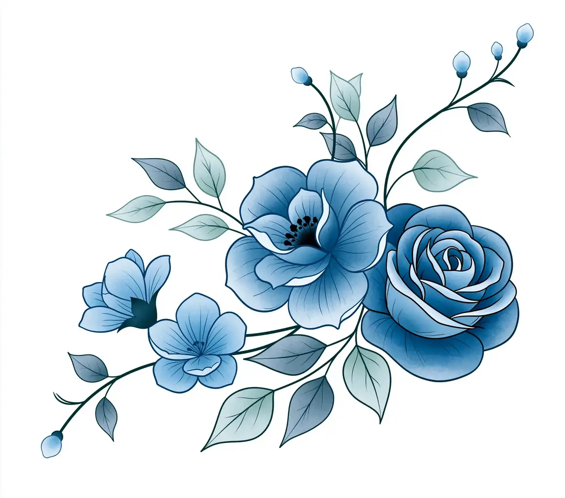 Blue Floral Arrangement Watercolor Vector Illustration