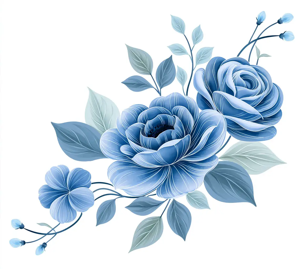 Blue Floral Arrangement Watercolor Vector Illustration