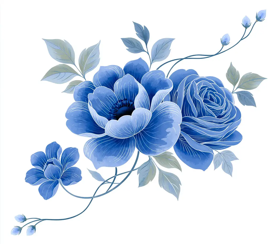Blue Floral Arrangement Watercolor Vector Illustration