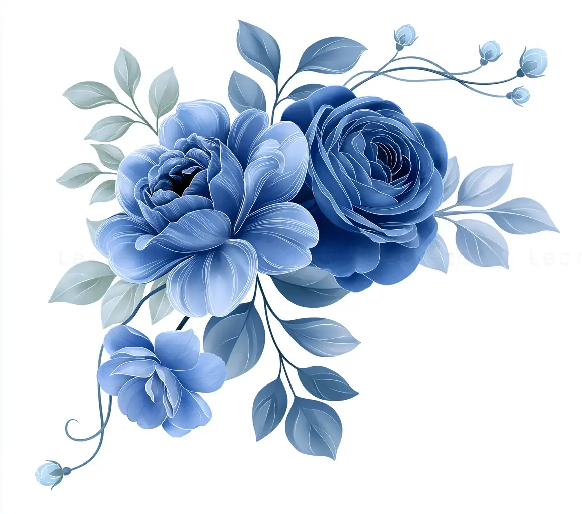 Blue Floral Arrangement Watercolor Vector Illustration