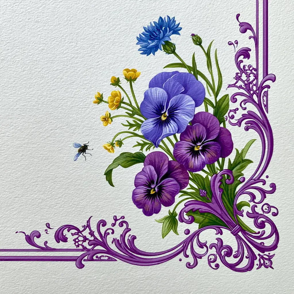 Decorative corner design with floral arrangements and ornate flourishes