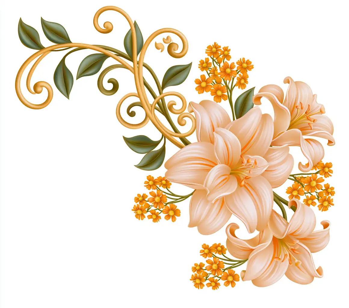 Floral Corner Design with Lilies and Swirls