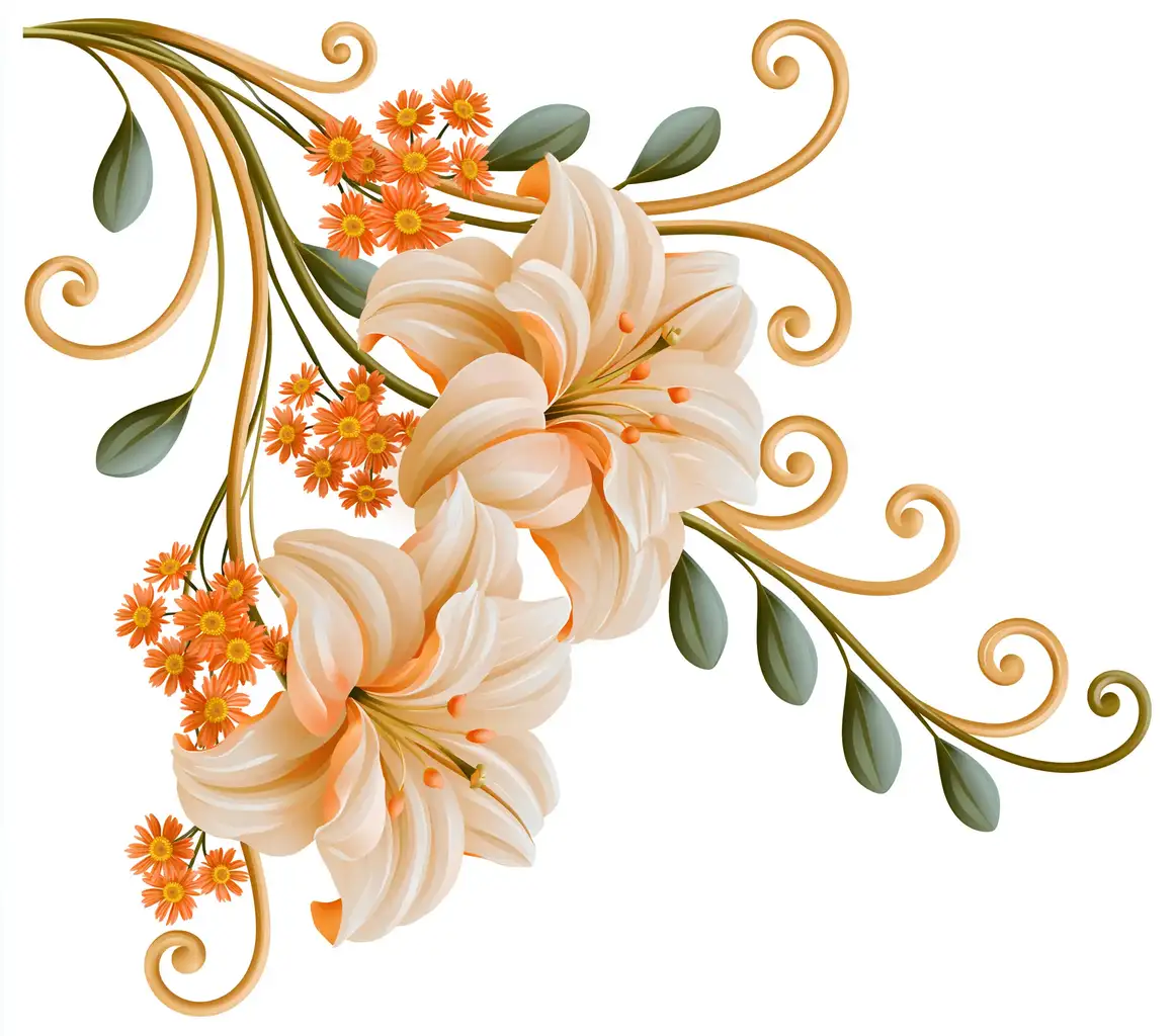 Floral Corner Design with Lilies and Swirls