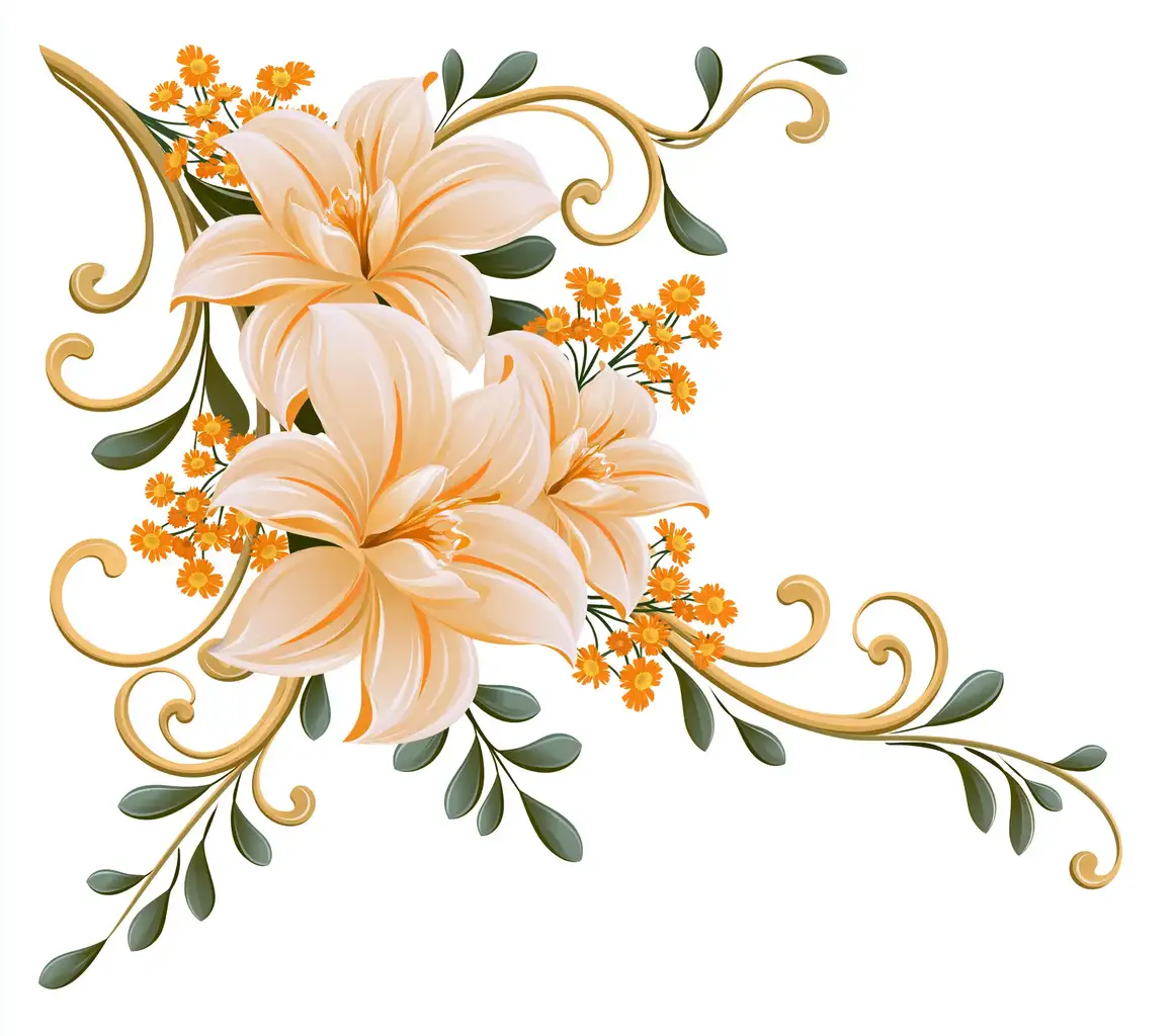 Floral Corner Design with Lilies and Swirls