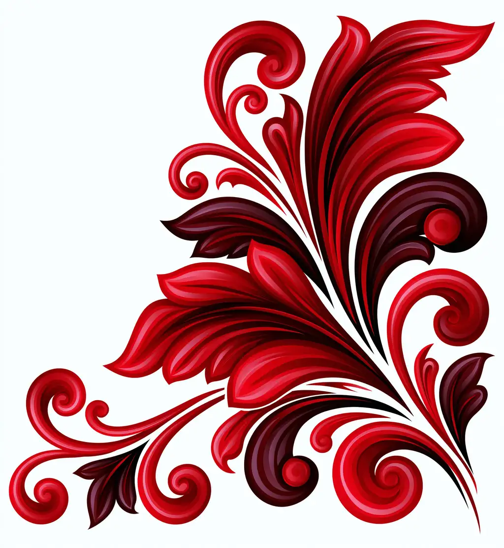 Red scrollwork corner ornament illustration