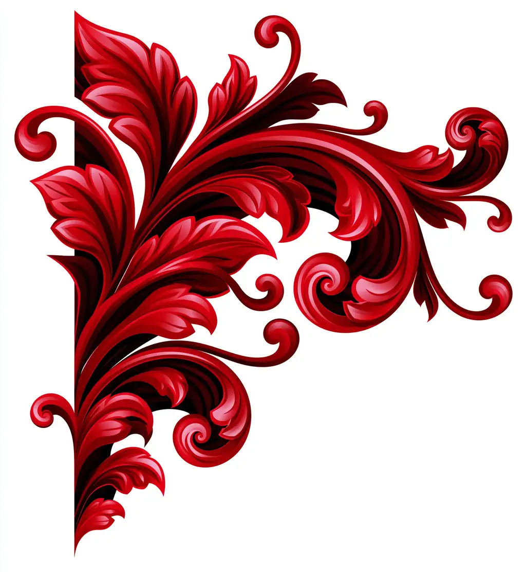Red scrollwork corner ornament illustration