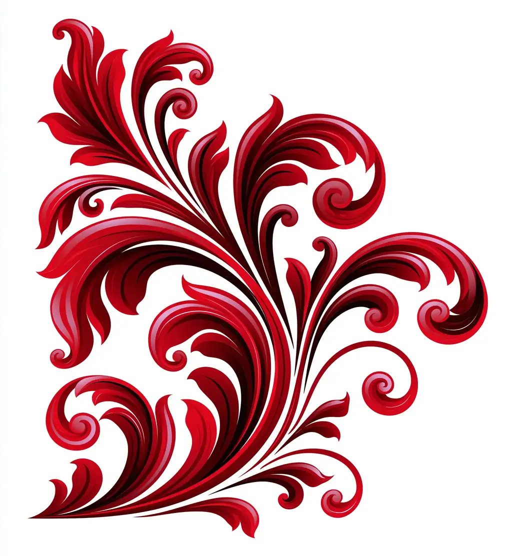 Red scrollwork corner ornament illustration