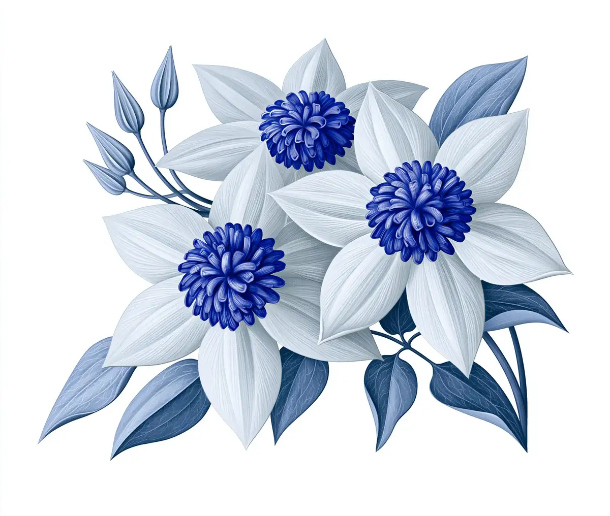 Blue and White Floral Arrangement Illustration
