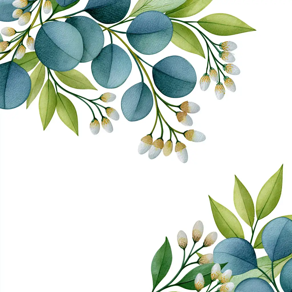 Watercolor Eucalyptus Branches and Buds Design